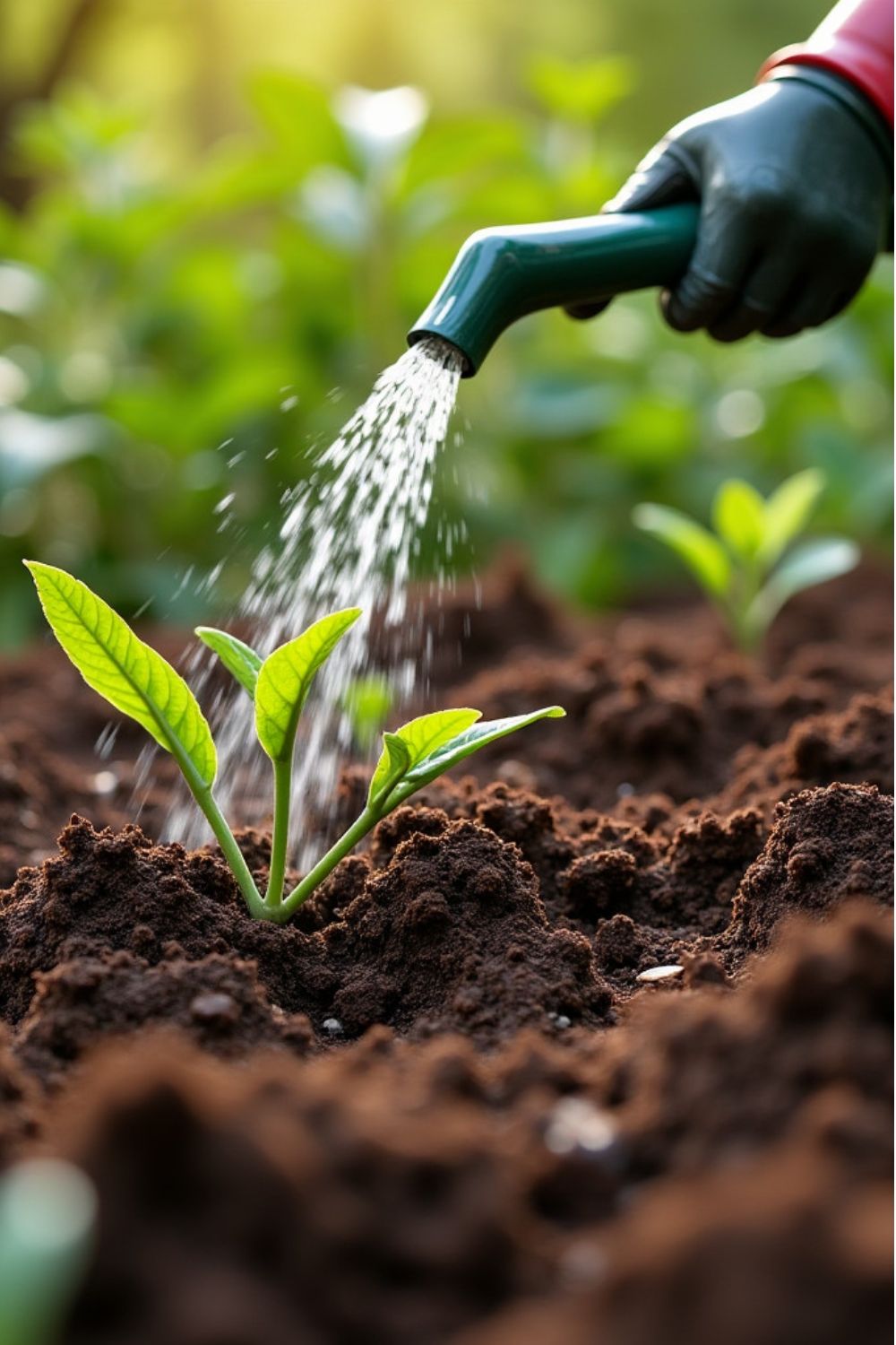 Watering seedlings grown with Deanurx coco coir